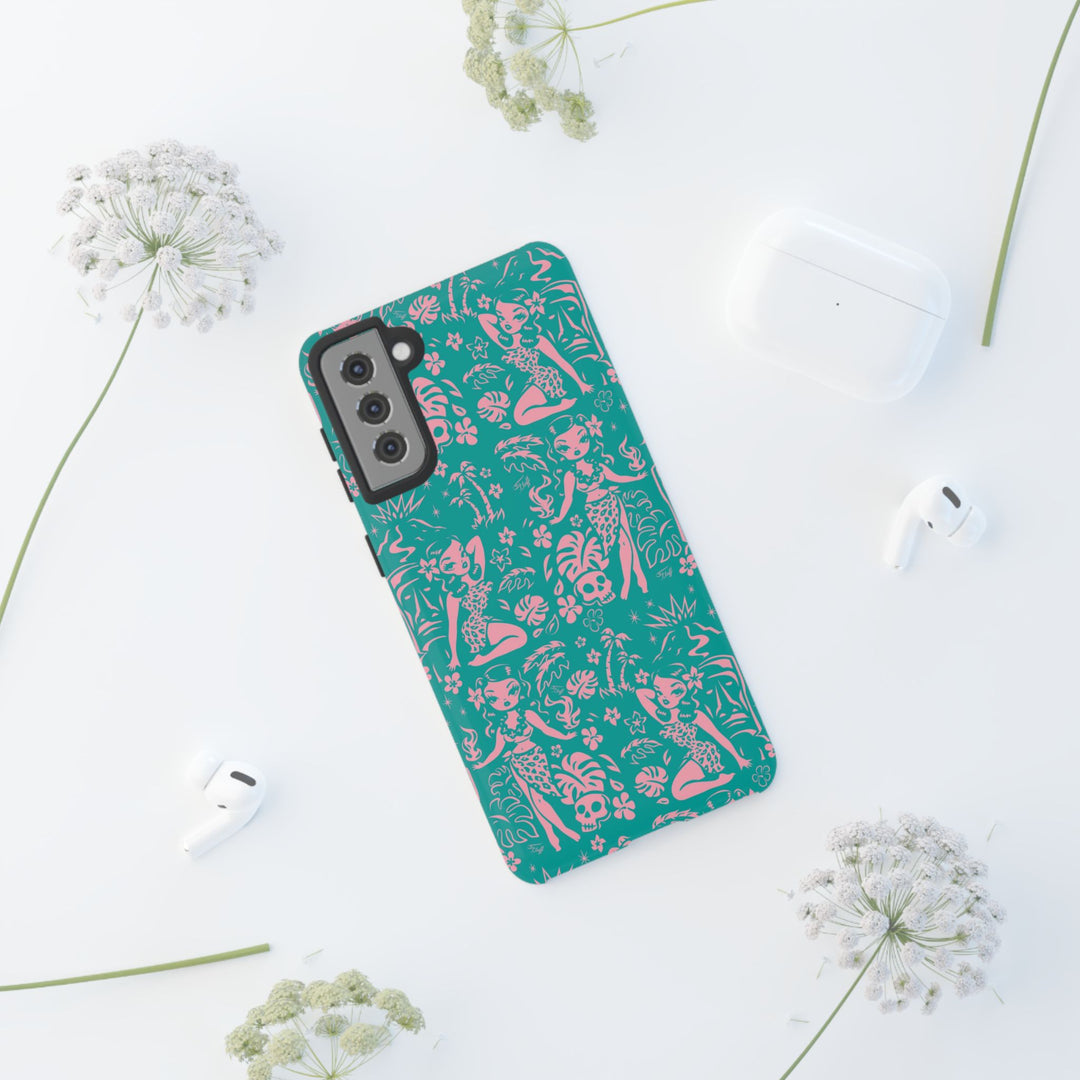 Tiki Temptress - Aqua and Pink • Tough Phone Case
