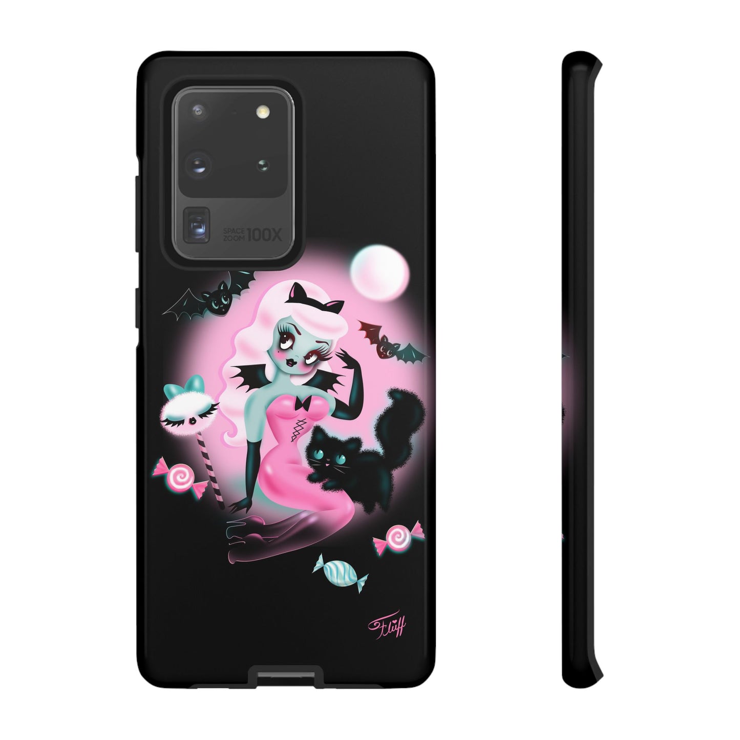 Pastel Candy Vampire with Kitty on Black • Tough Phone Case