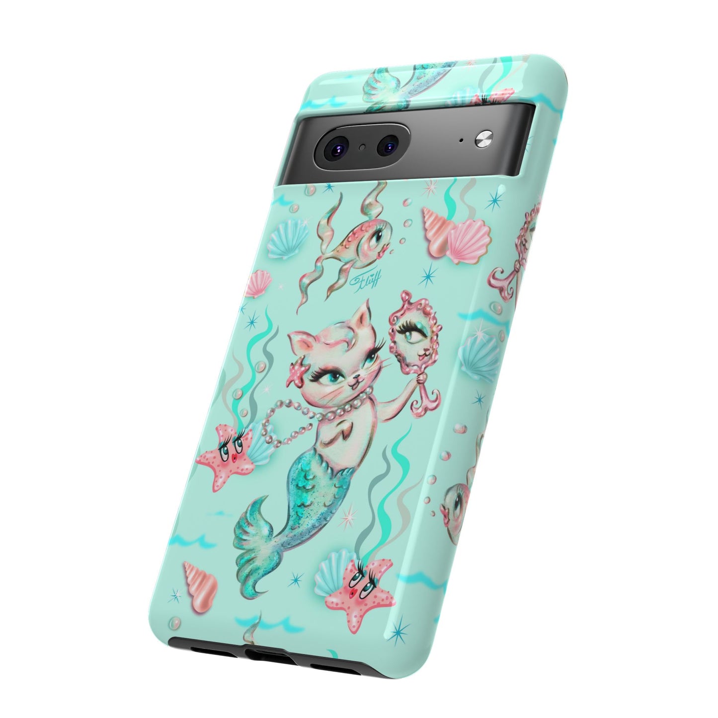 Merkitten with Pearls Aqua • Tough Phone Case