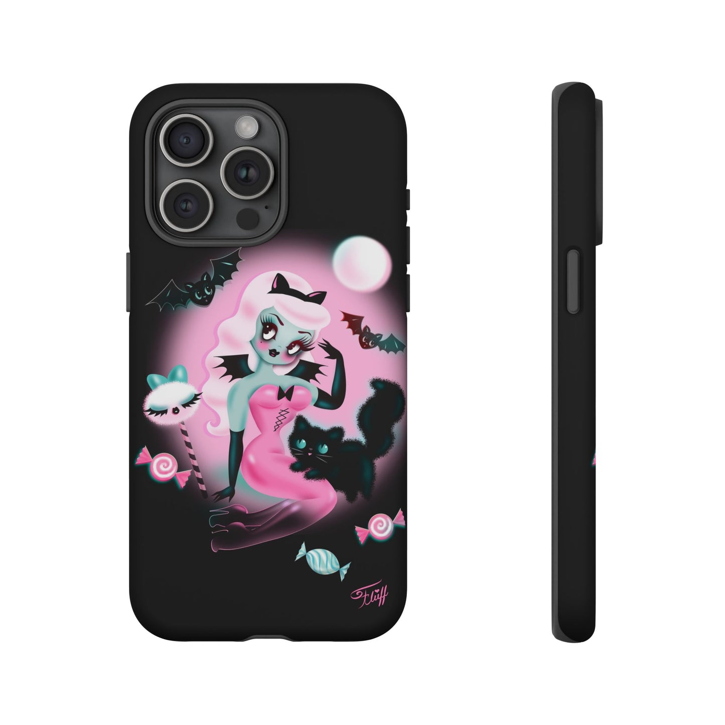 Pastel Candy Vampire with Kitty on Black • Tough Phone Case