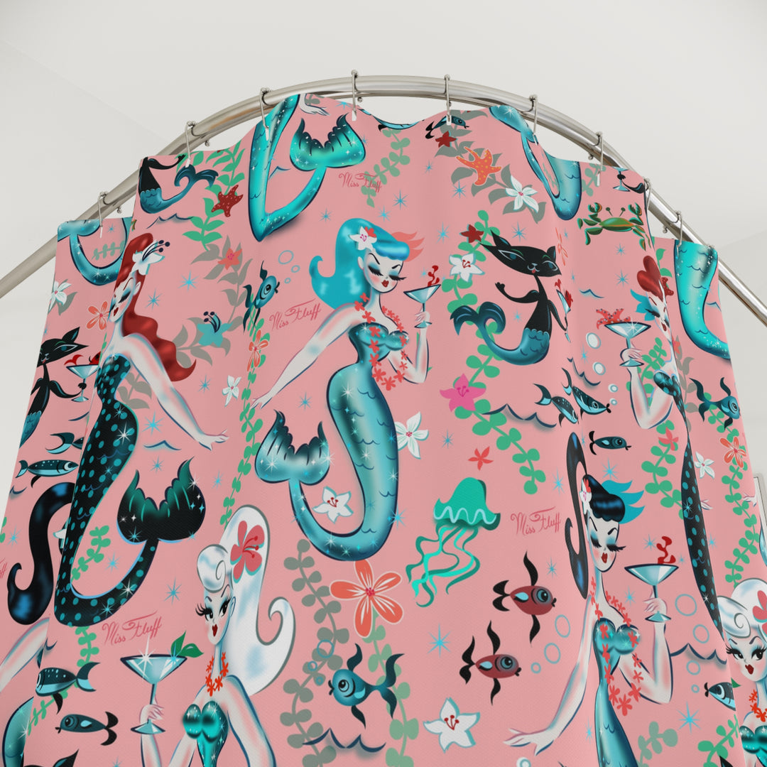 Martini Mermaids Coral • Shower Curtain