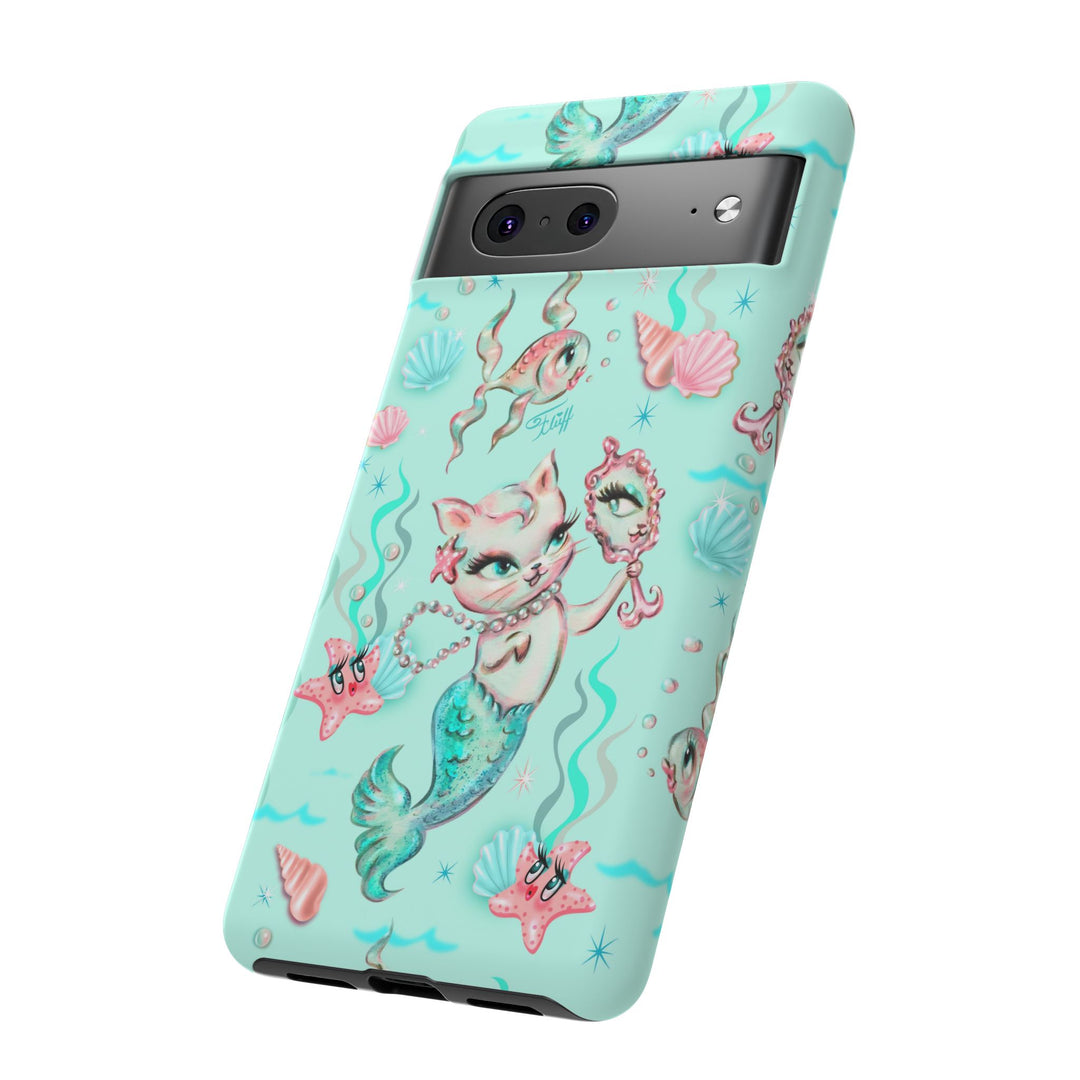 Merkitten with Pearls Aqua • Tough Phone Case