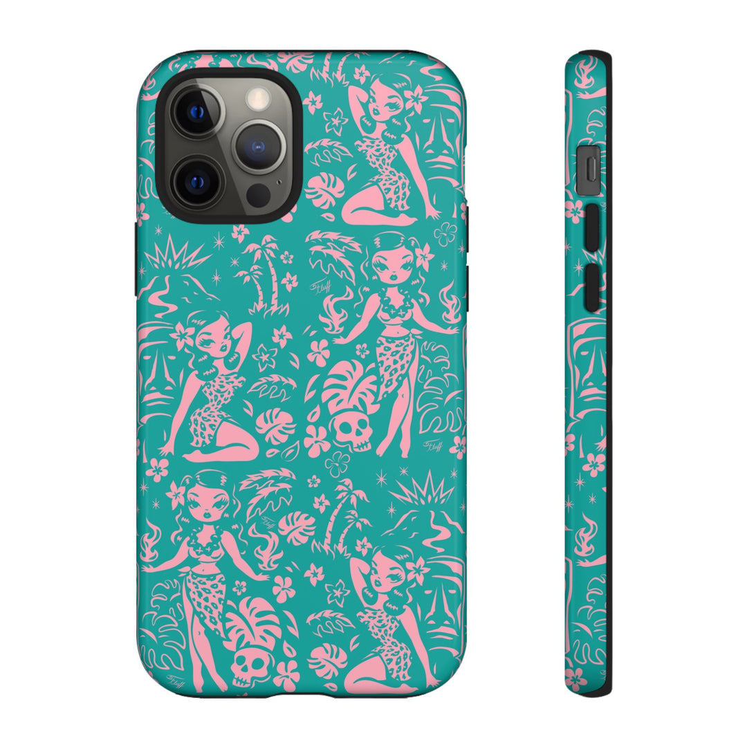 Tiki Temptress - Aqua and Pink • Tough Phone Case