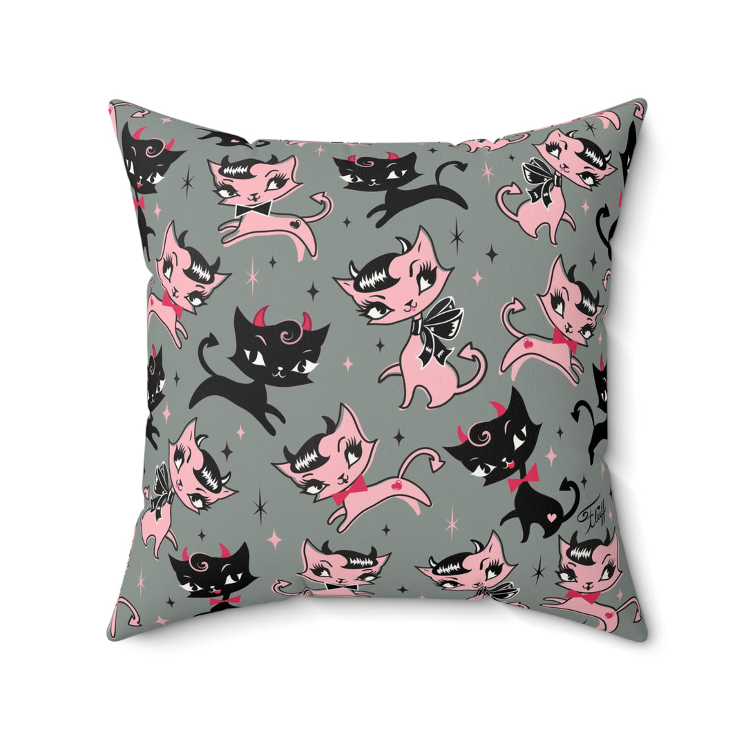 Devil Kitties Grey • Faux Suede Pillow