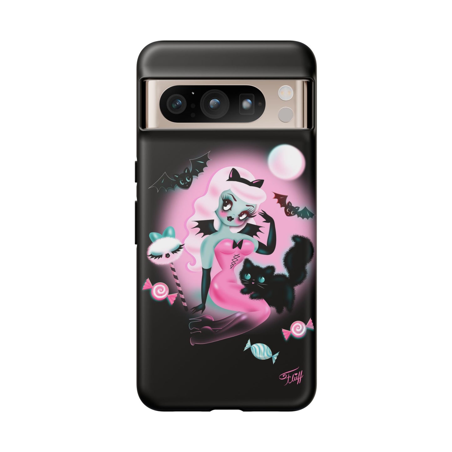 Pastel Candy Vampire with Kitty on Black • Tough Phone Case