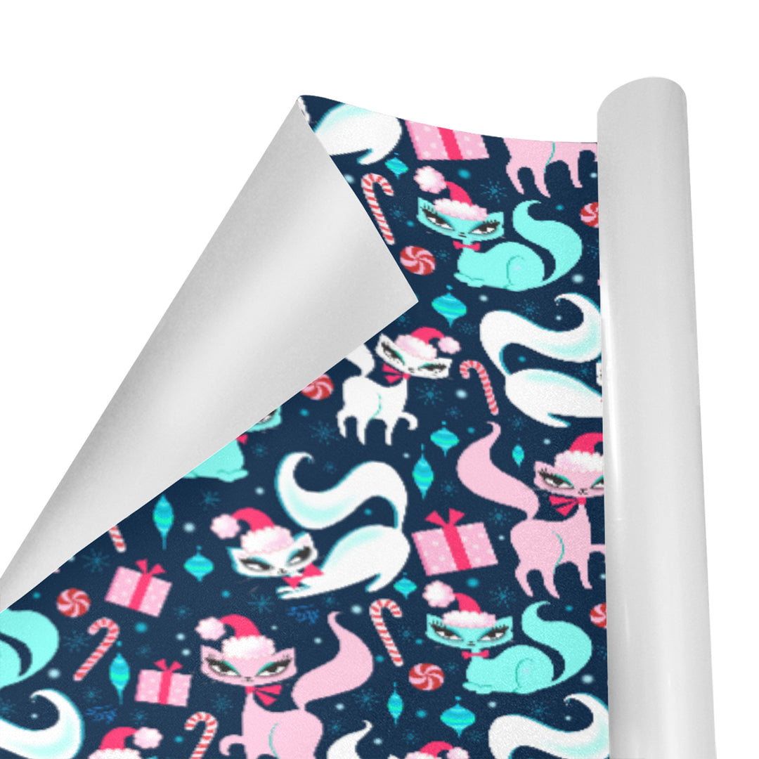 Swanky Kittens Christmas Dark Blue • Gift Wrap Paper 3 Rolls