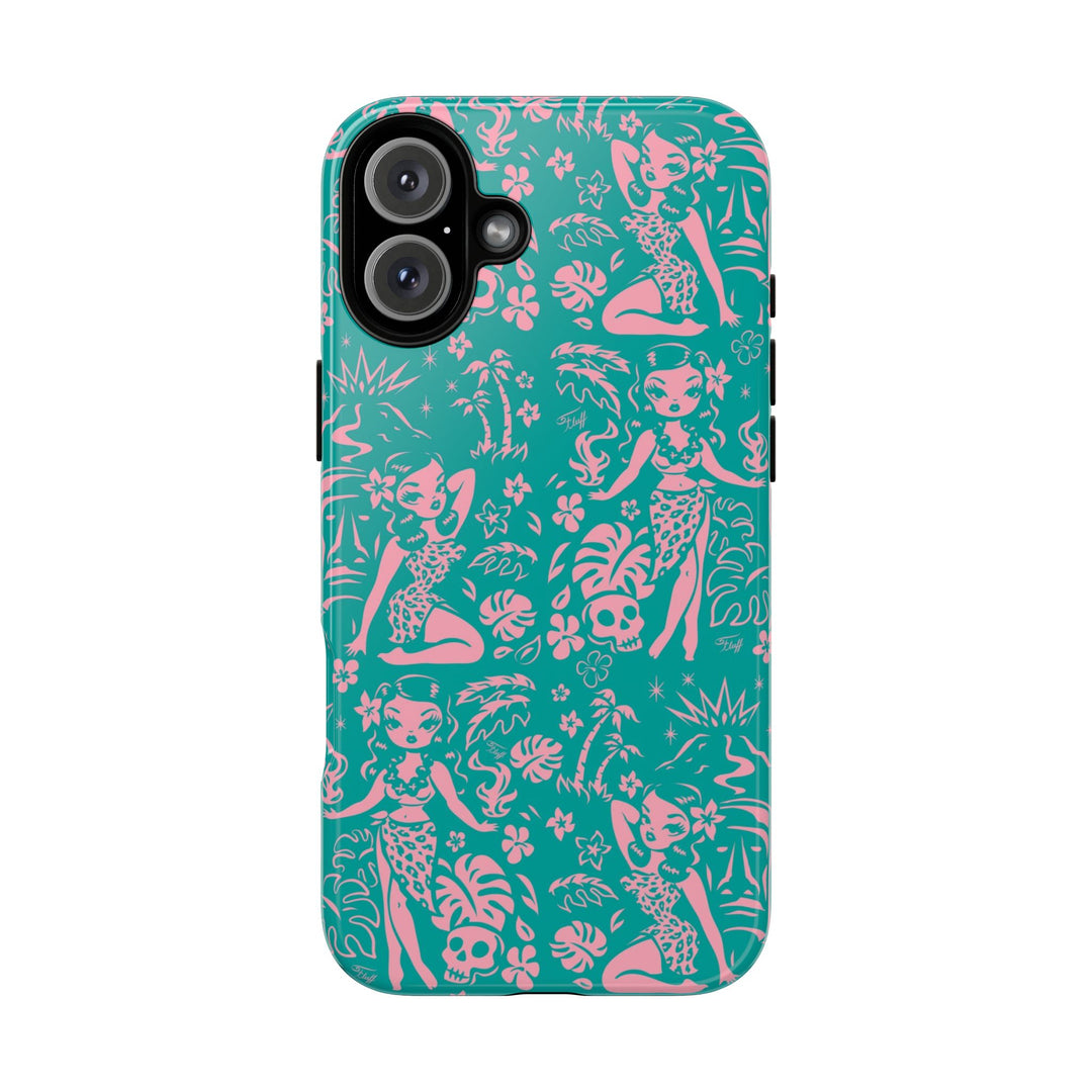 Tiki Temptress - Aqua and Pink • Tough Phone Case