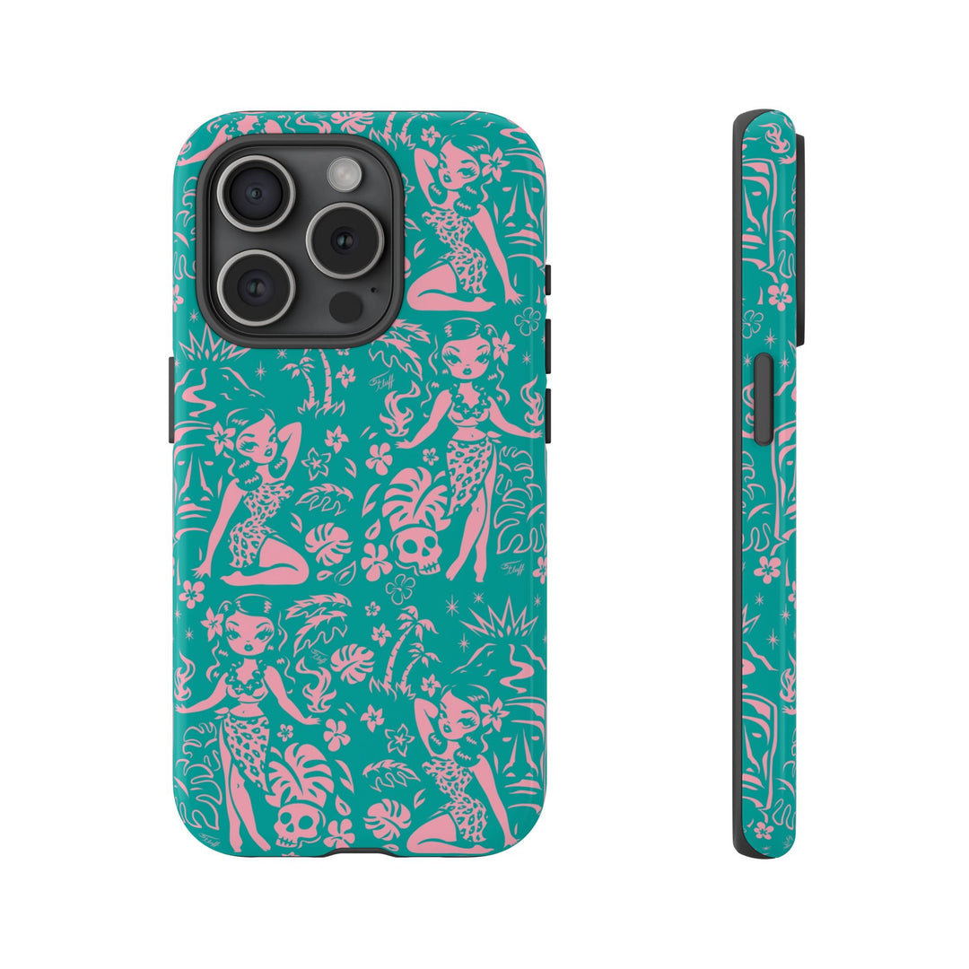 Tiki Temptress - Aqua and Pink • Tough Phone Case