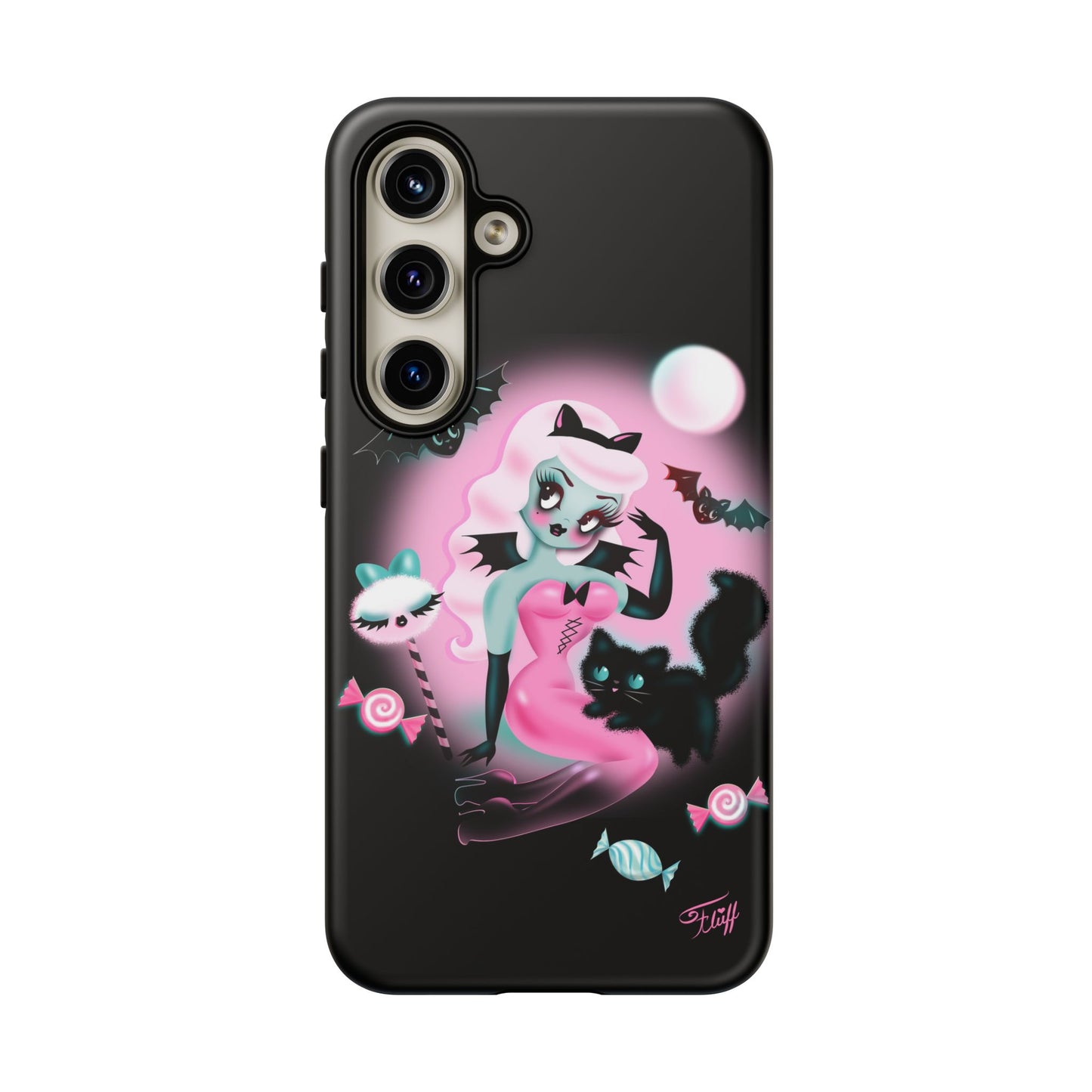 Pastel Candy Vampire with Kitty on Black • Tough Phone Case