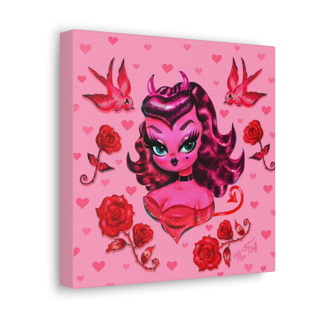 Devil Dolly with Roses and Cherries • Canvas Gallery Wrap