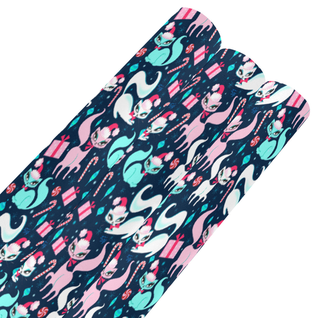 Swanky Kittens Christmas Dark Blue • Gift Wrap Paper 3 Rolls