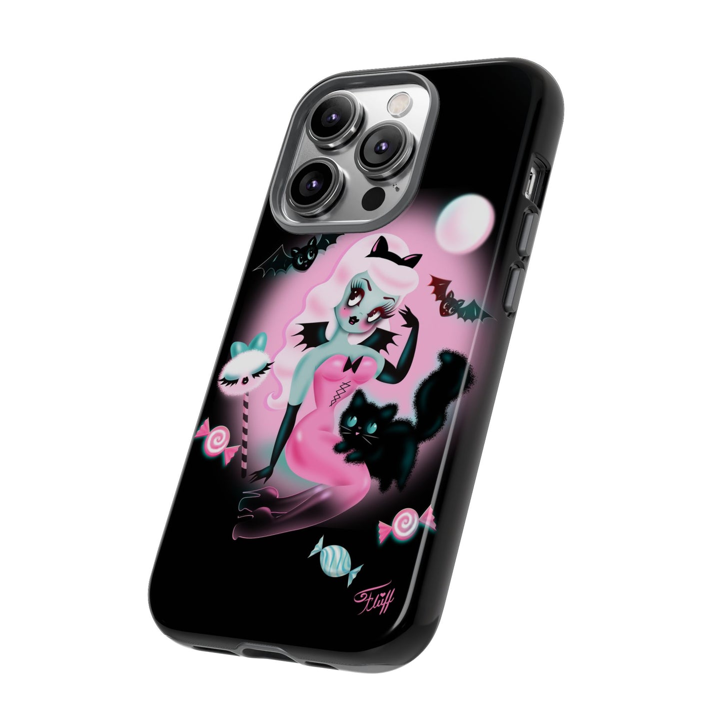 Pastel Candy Vampire with Kitty on Black • Tough Phone Case