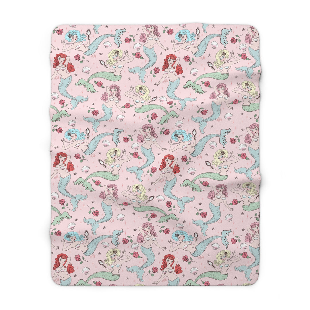 Mermaids and Roses on Pink • Fleece Blanket