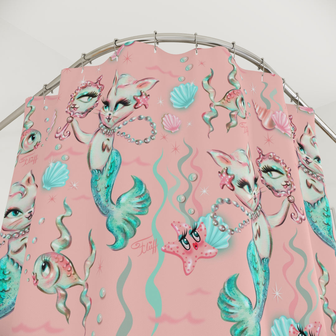 Merkittens with Pearls on Blush • Shower Curtain