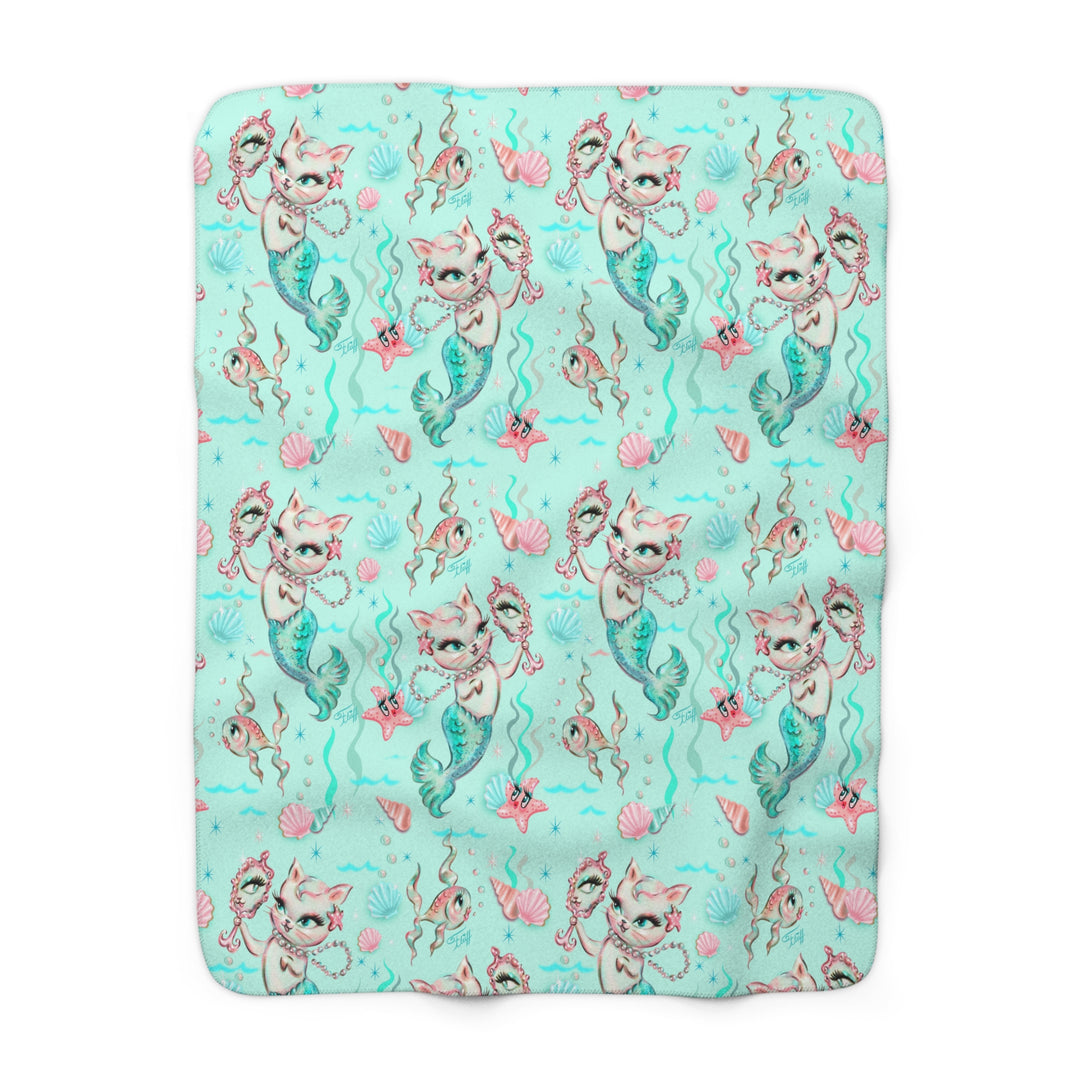 Merkittens with Pearls Aqua  • Sherpa Fleece Blanket