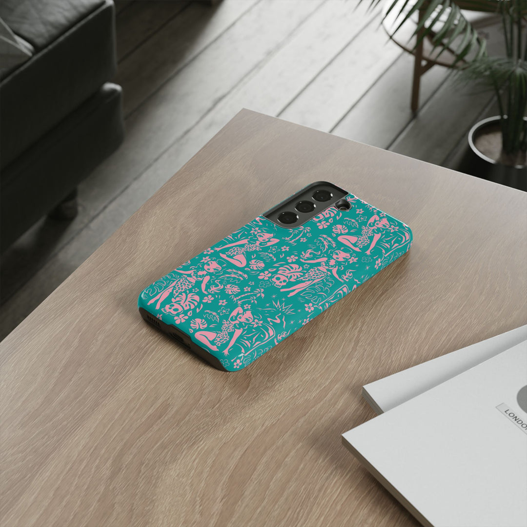 Tiki Temptress - Aqua and Pink • Tough Phone Case