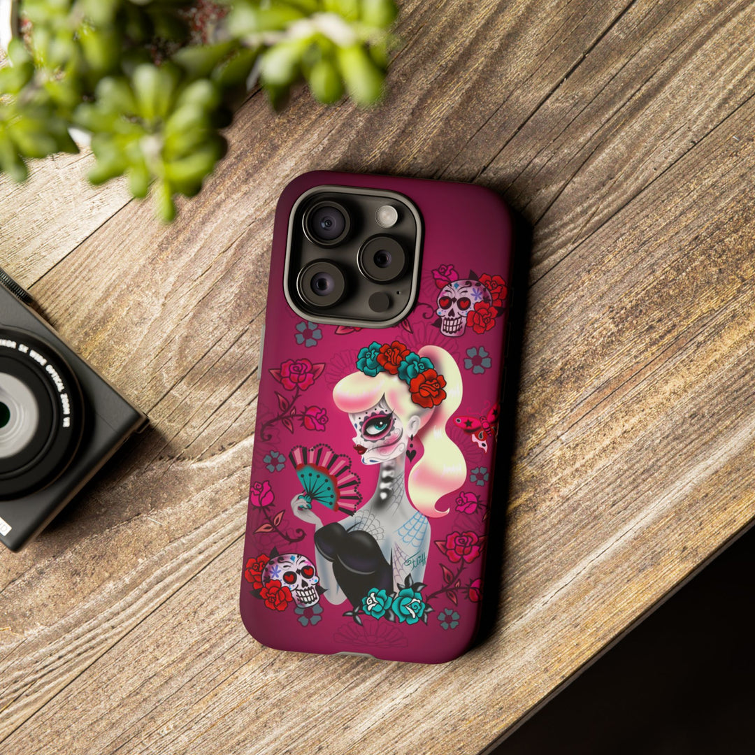 Blonde Sugar Skull Pinup Girl • Tough Phone Case