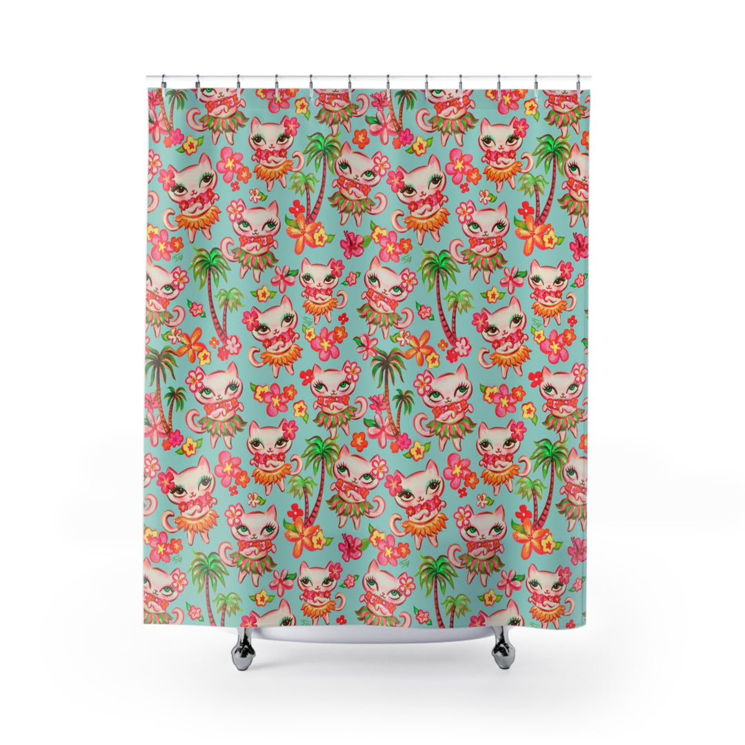 Hula Kitties Aqua • Shower Curtain