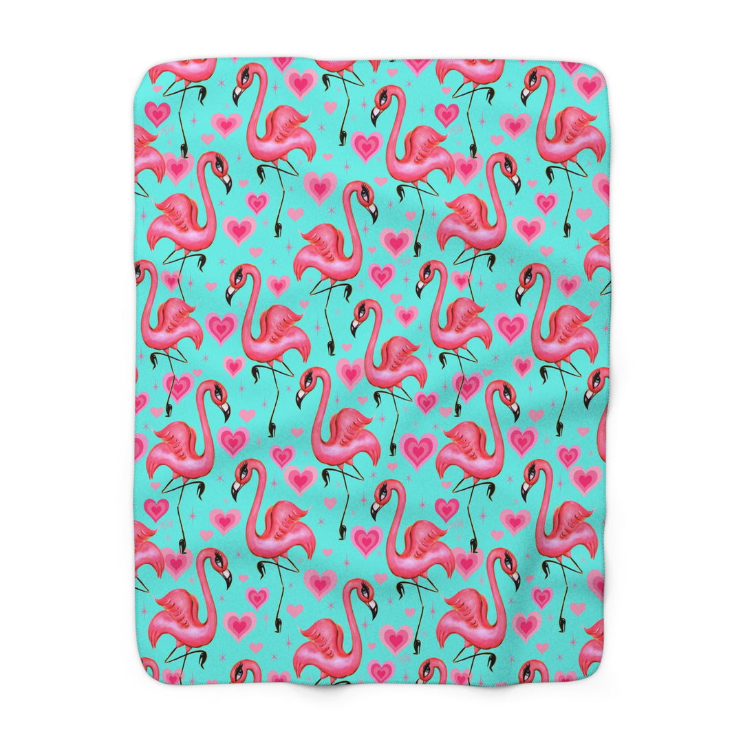 Flamingos and Hearts Aqua • Sherpa Fleece Blanket