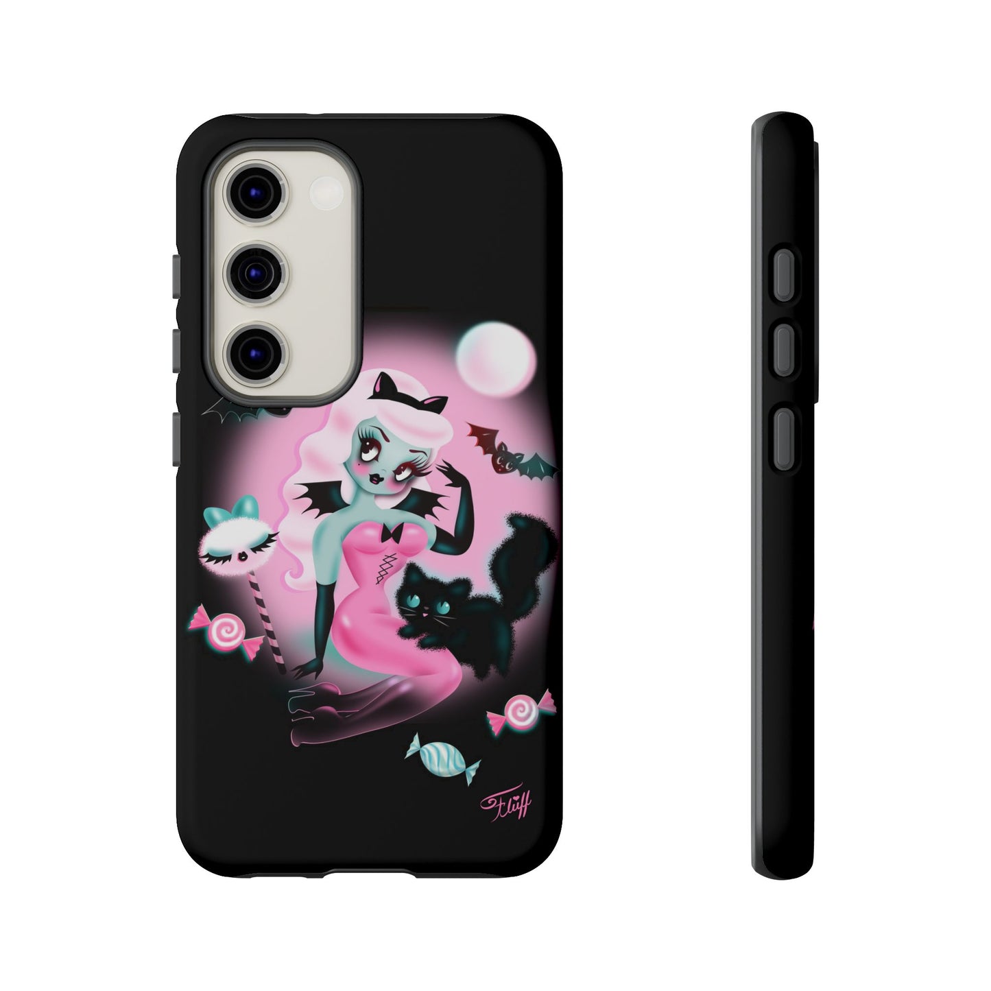 Pastel Candy Vampire with Kitty on Black • Tough Phone Case