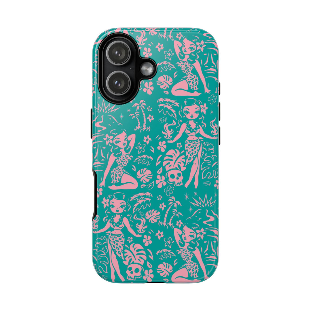 Tiki Temptress - Aqua and Pink • Tough Phone Case