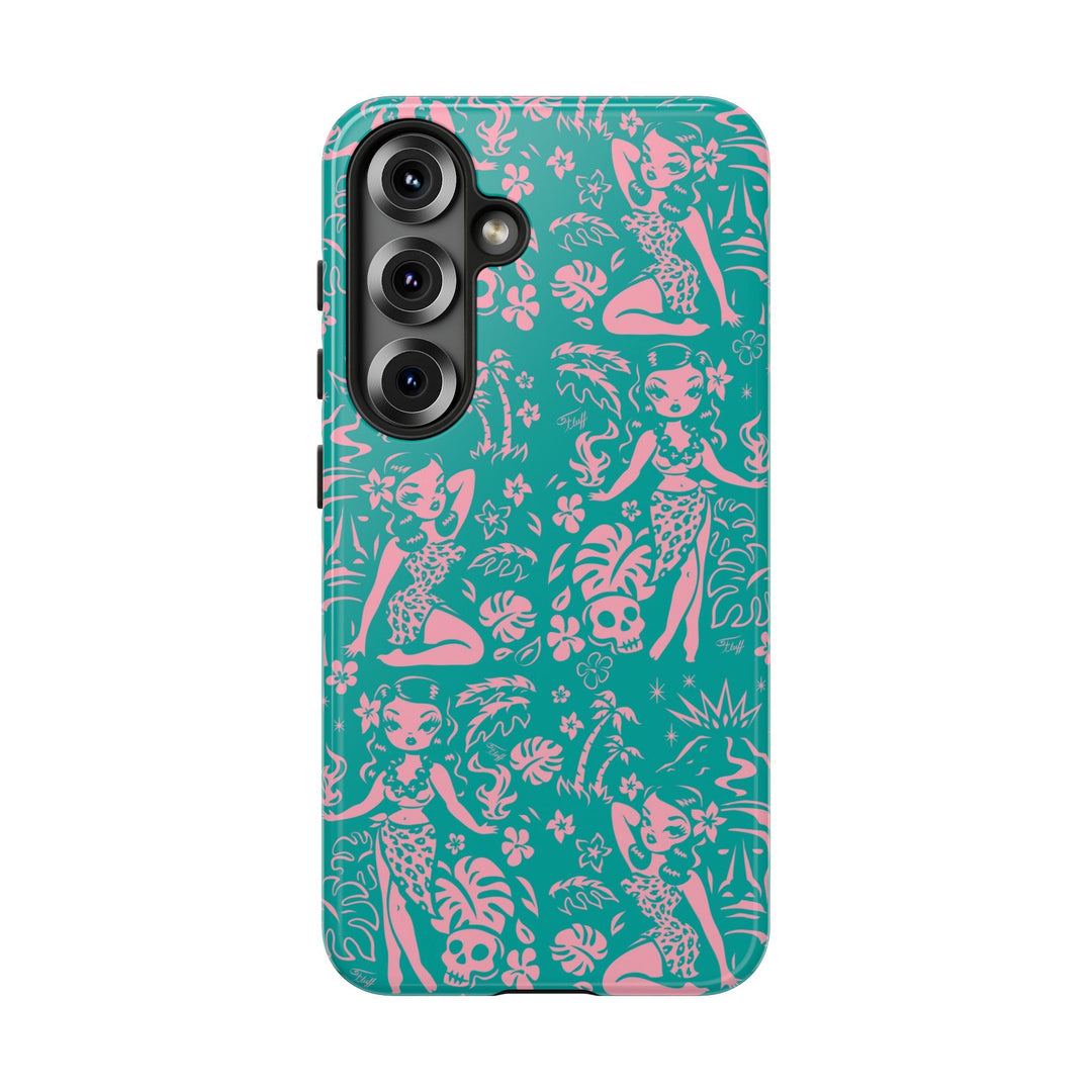 Tiki Temptress - Aqua and Pink • Tough Phone Case