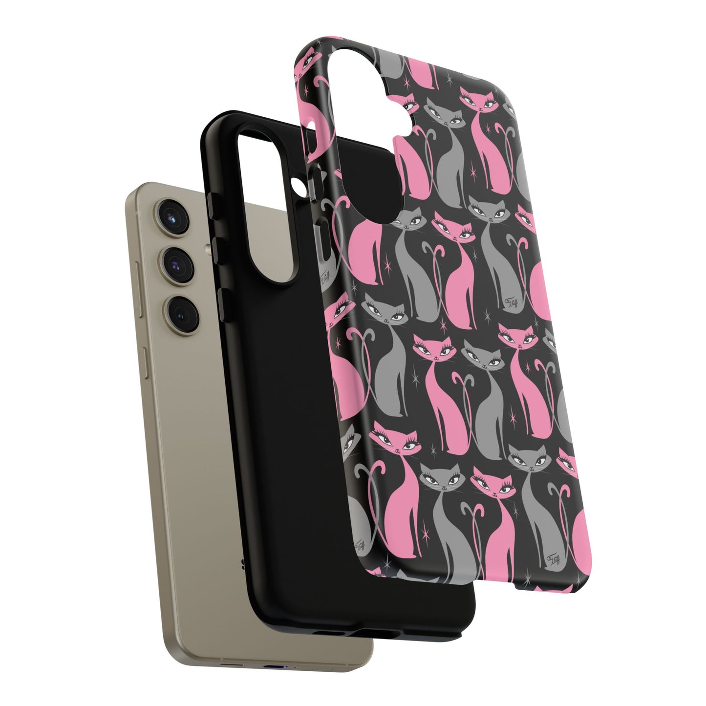 Mod Love Cats on Black • Tough Phone Case