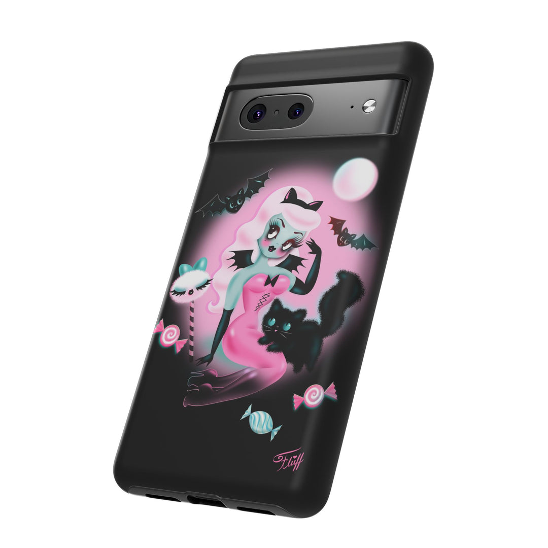 Pastel Candy Vampire with Kitty on Black • Tough Phone Case