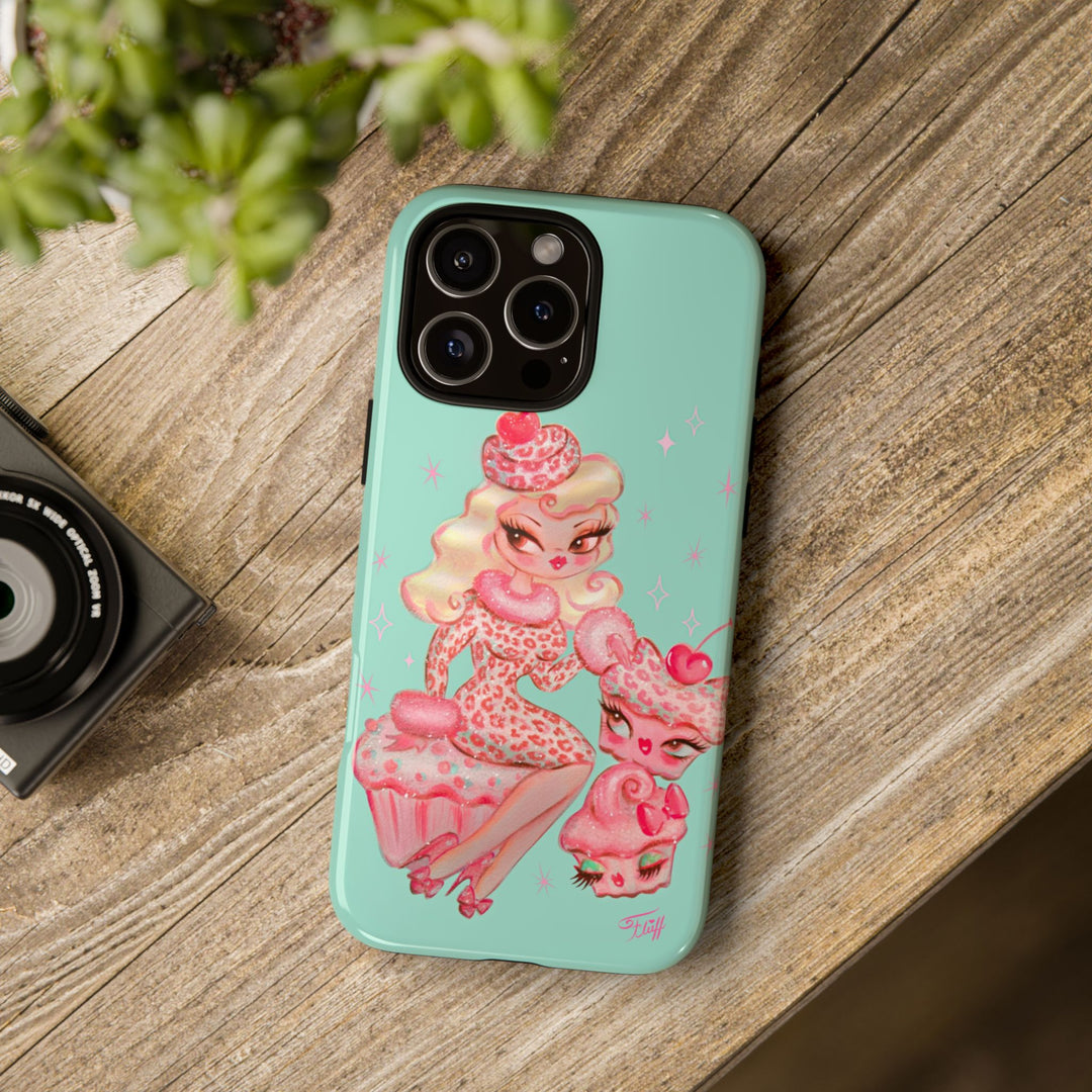 Leopard and Pink Cupcake Girl • Tough Phone Case