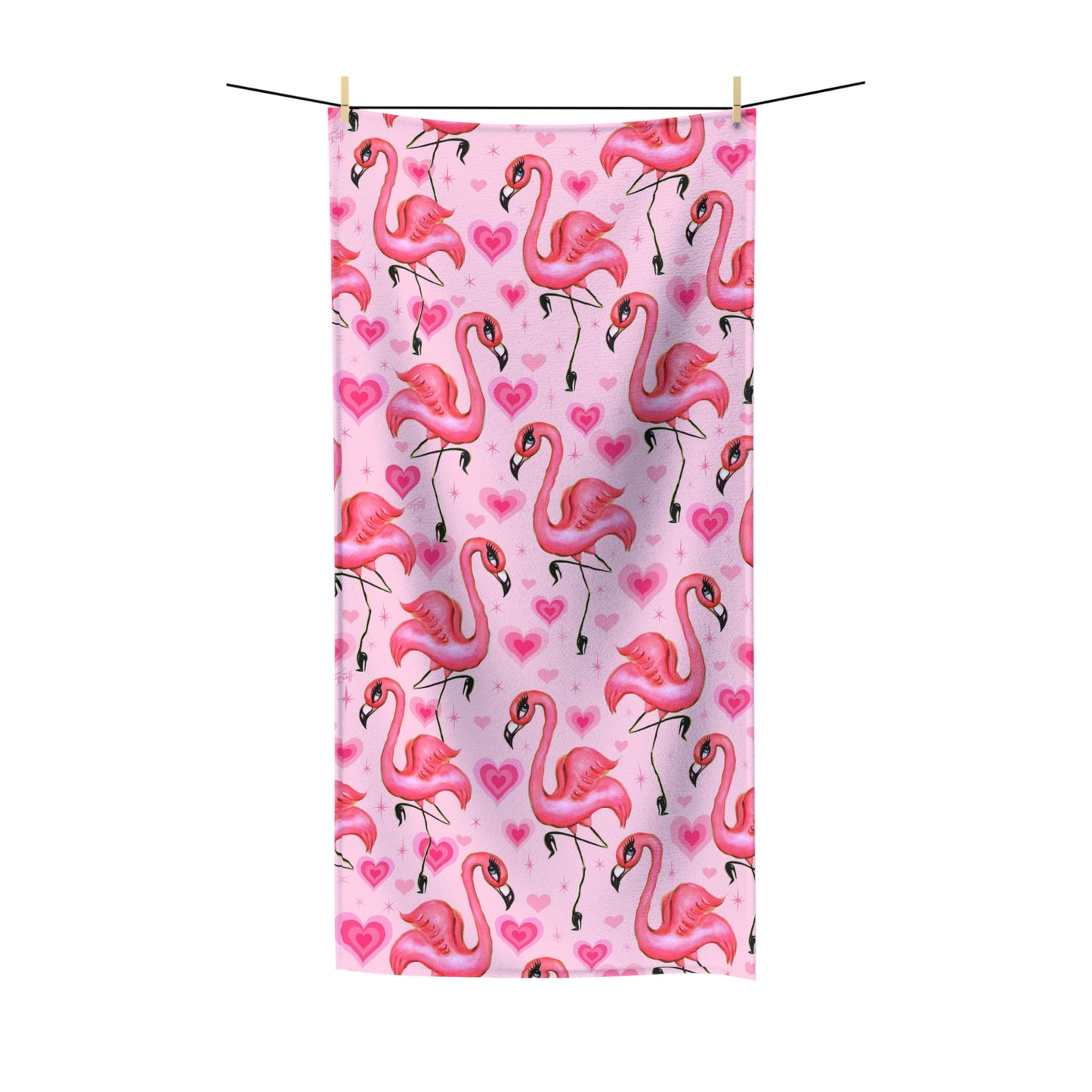 Flamingos and Hearts Pink • Towel