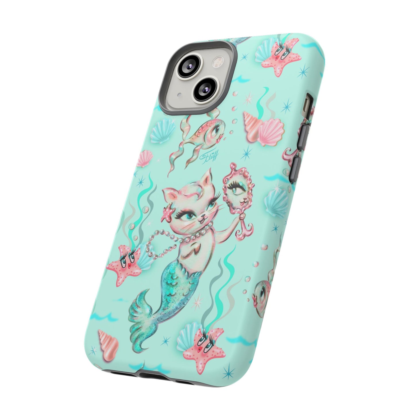 Merkitten with Pearls Aqua • Tough Phone Case