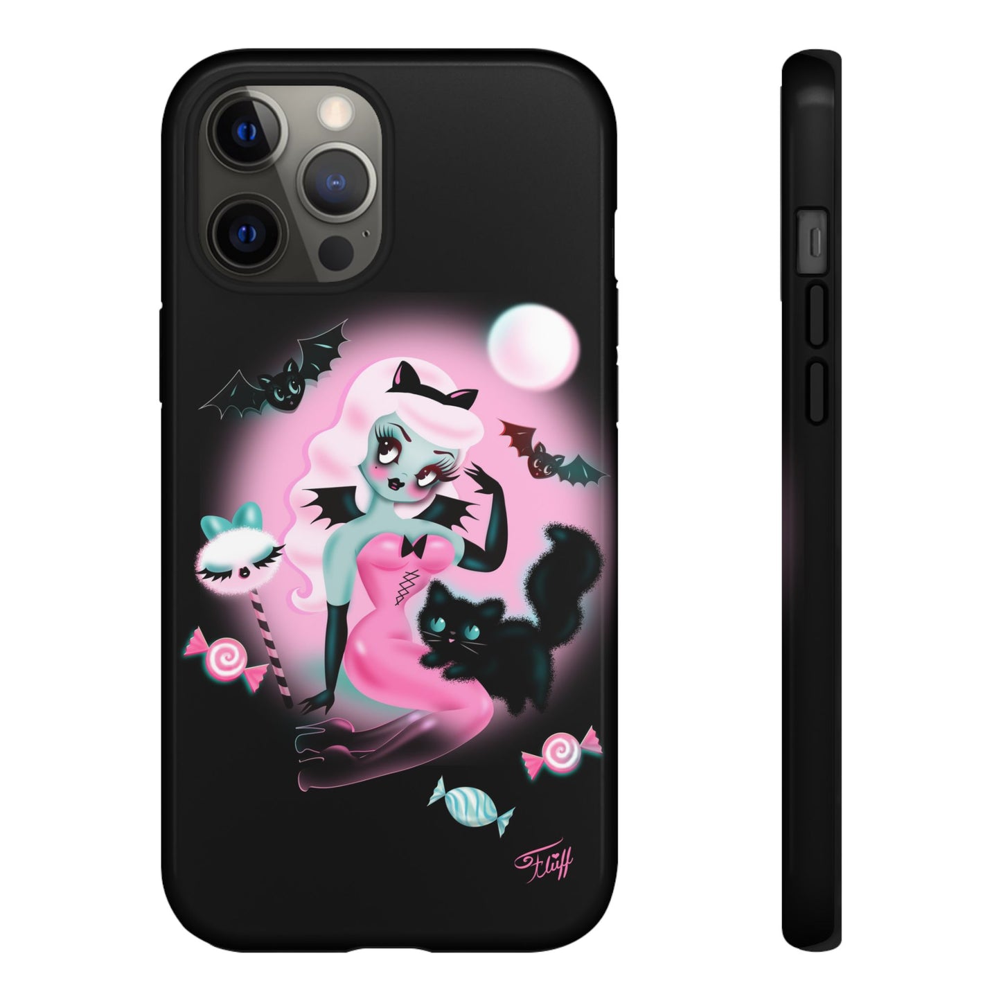 Pastel Candy Vampire with Kitty on Black • Tough Phone Case