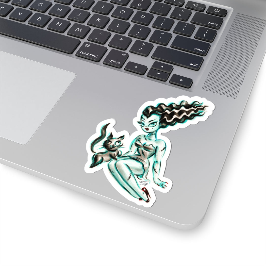 Pinup Bride of Frankenstein with Igor Kitty • Kiss-Cut Sticker
