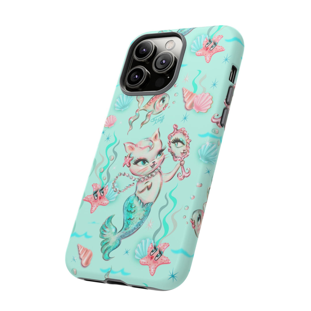 Merkitten with Pearls Aqua • Tough Phone Case