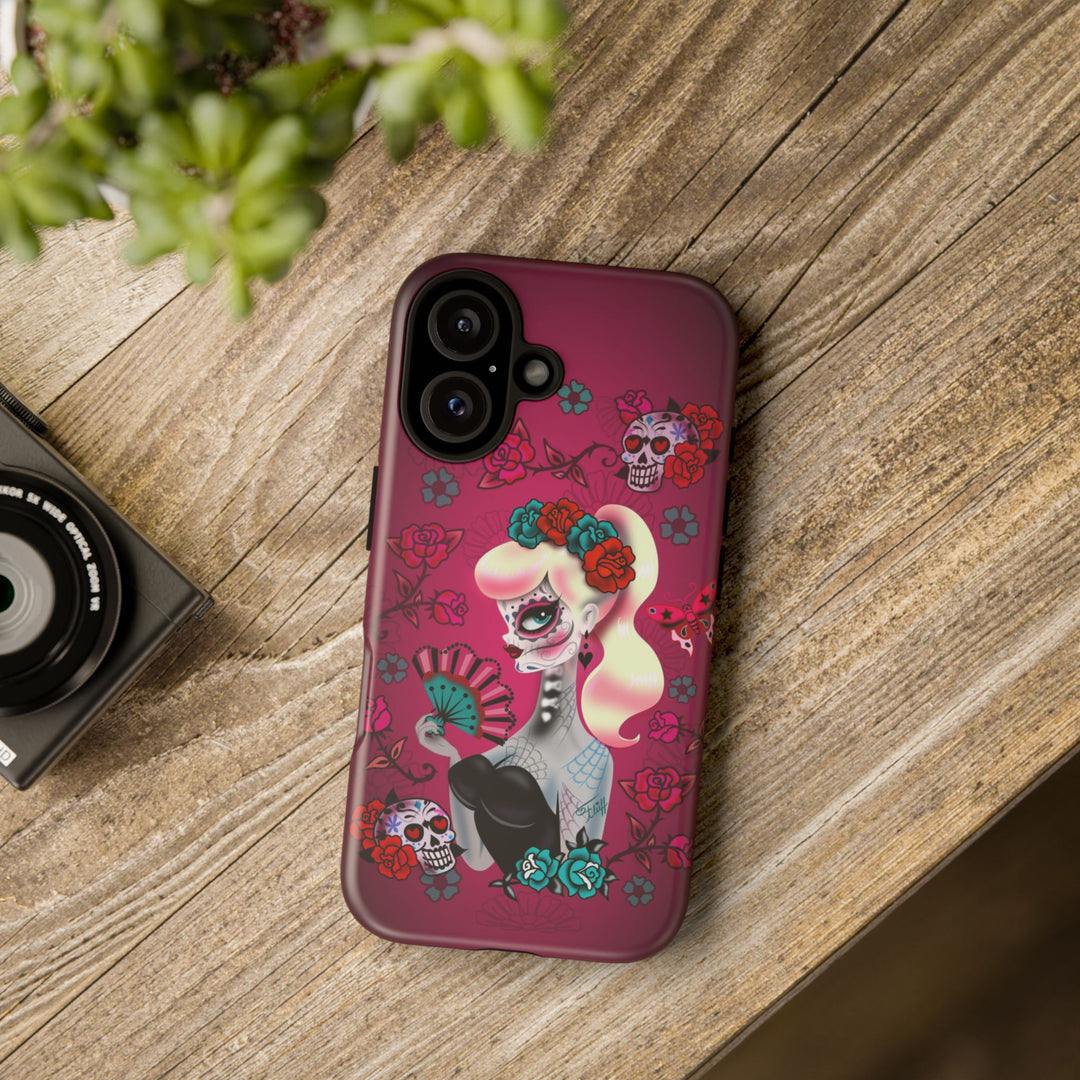 Blonde Sugar Skull Pinup Girl • Tough Phone Case