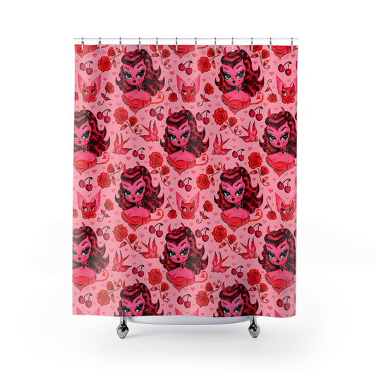 Devil Dolly with Roses and Cherries • Shower Curtain