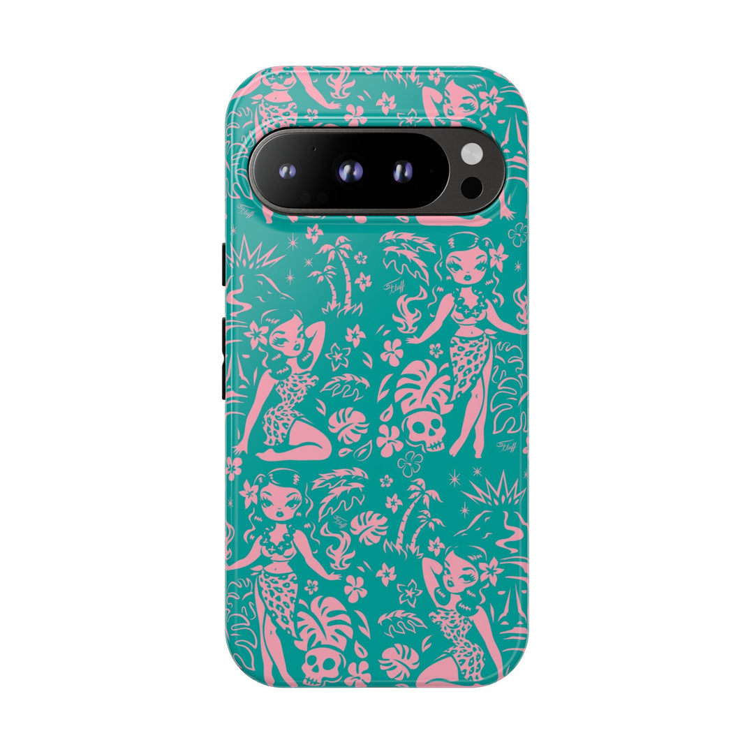 Tiki Temptress - Aqua and Pink • Tough Phone Case