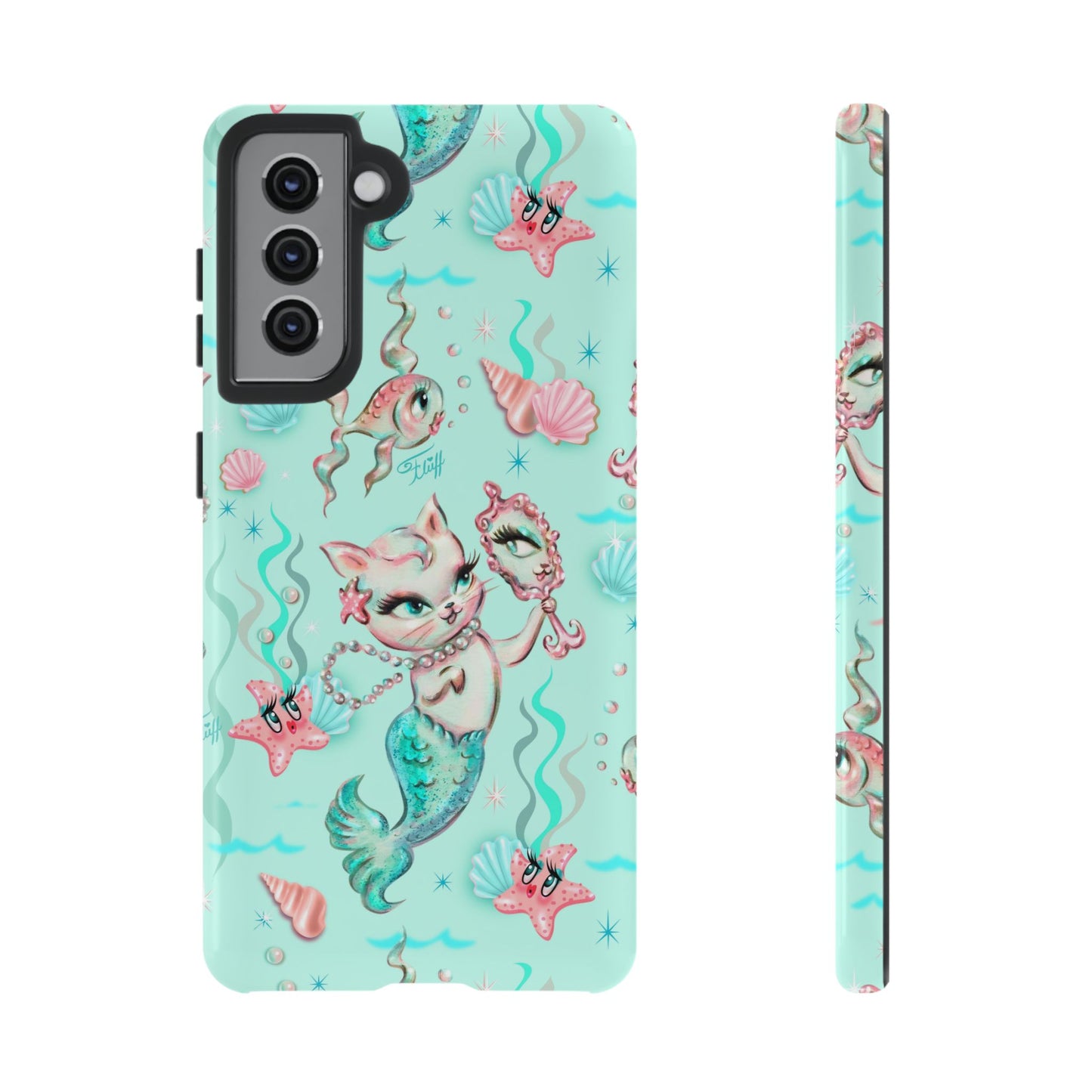 Merkitten with Pearls Aqua • Tough Phone Case