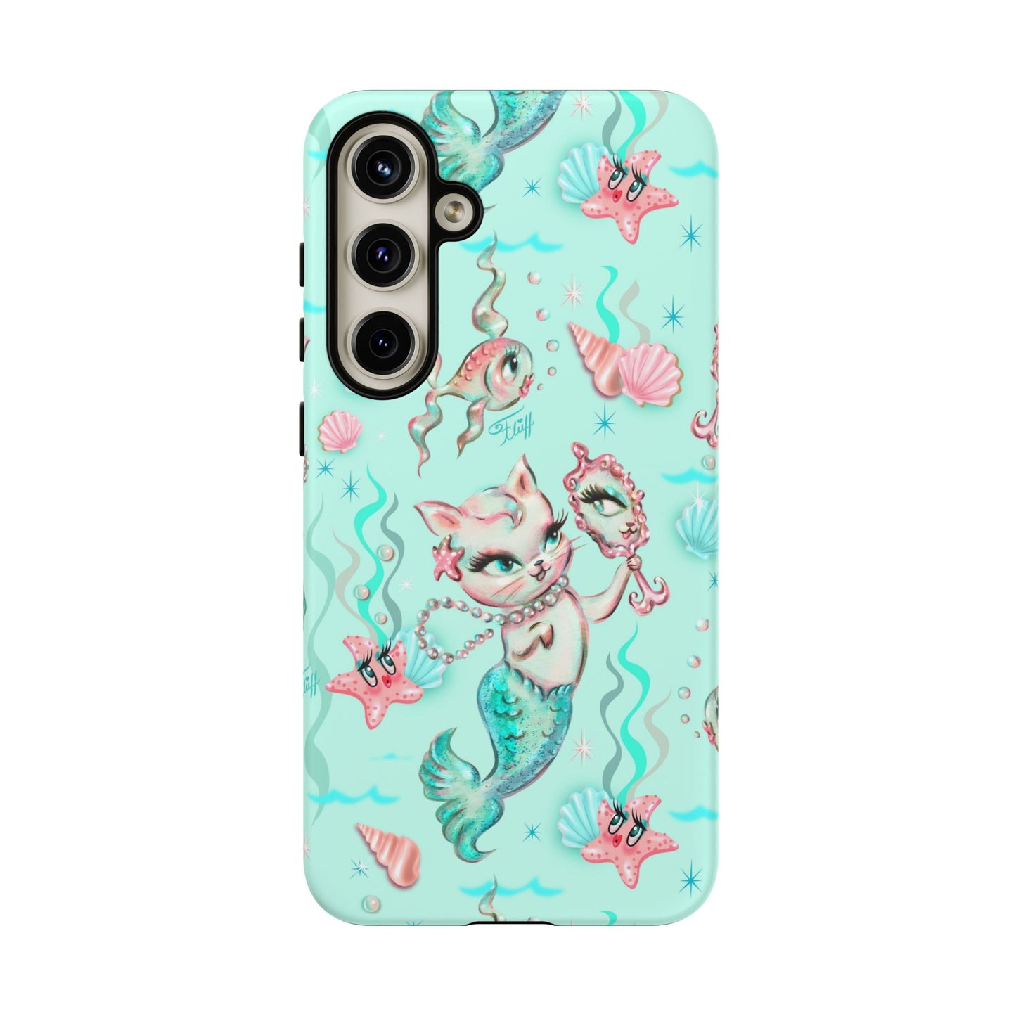 Merkitten with Pearls Aqua • Tough Phone Case