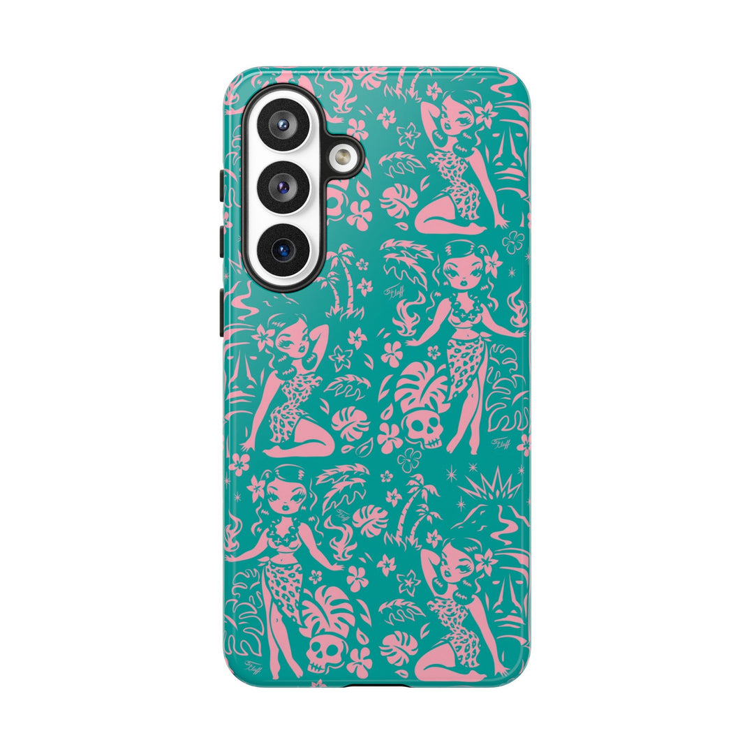 Tiki Temptress - Aqua and Pink • Tough Phone Case