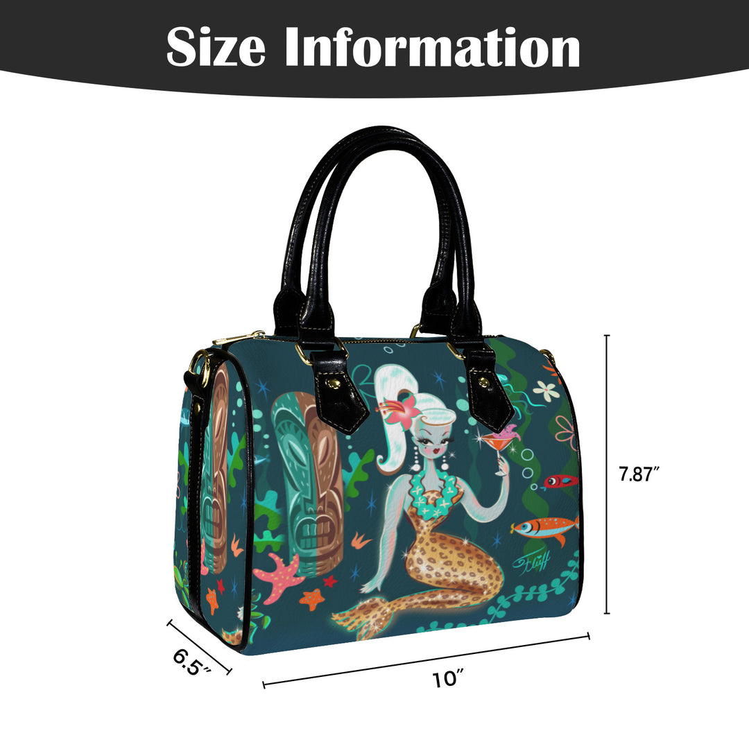 Blonde Leopard Martini Mermaid • Small Handbag with Shoulder Strap Black