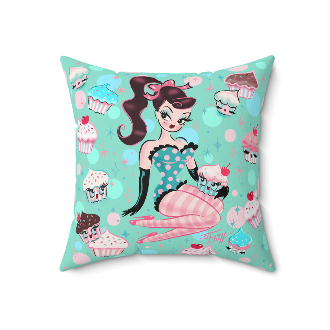 Cupcake Doll with Chocolate Hair • Square Pillow