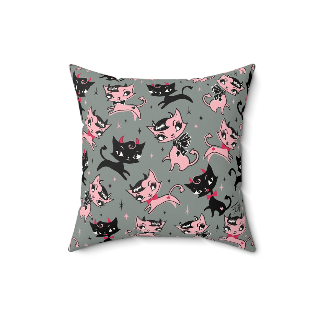 Devil Kitties Grey • Faux Suede Pillow