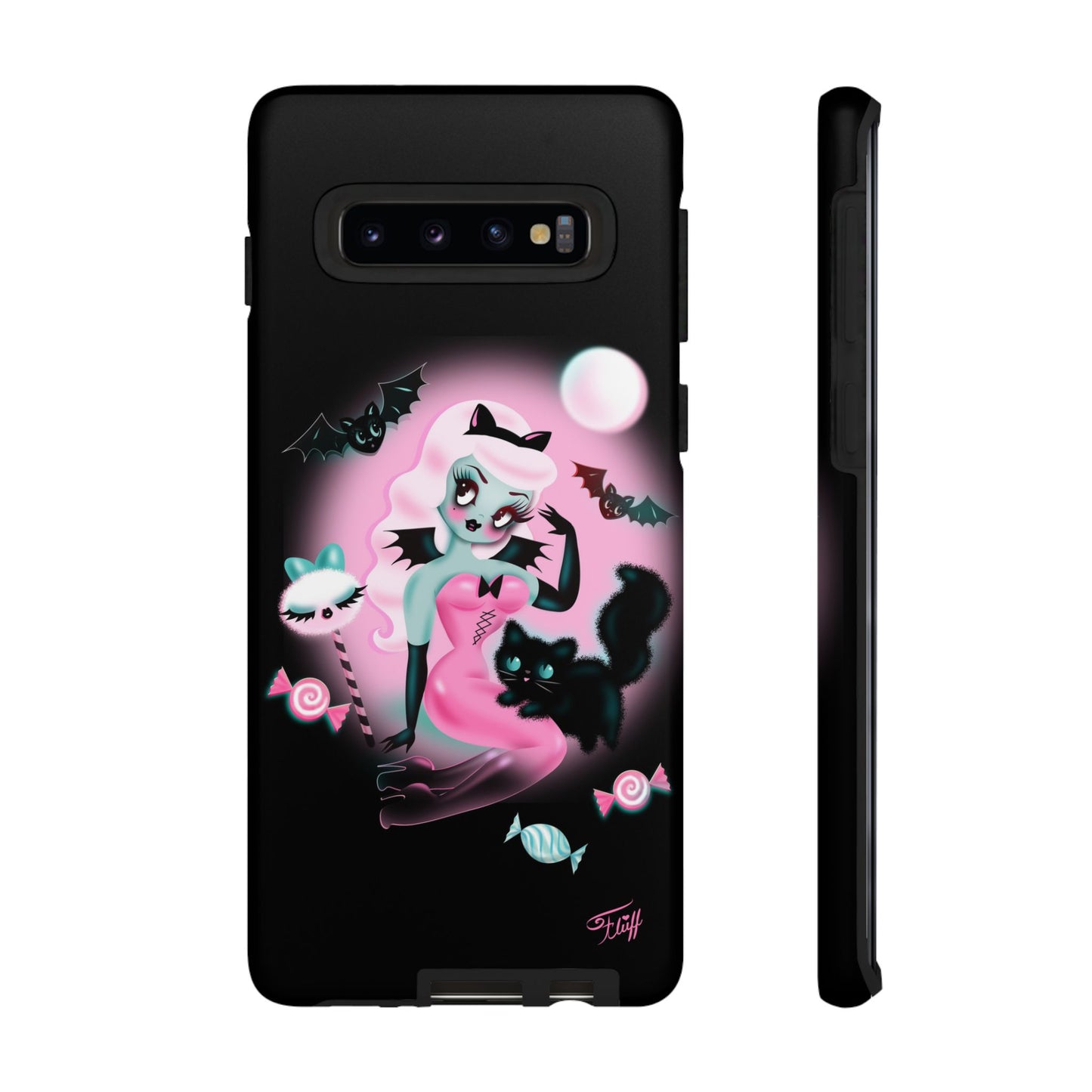 Pastel Candy Vampire with Kitty on Black • Tough Phone Case