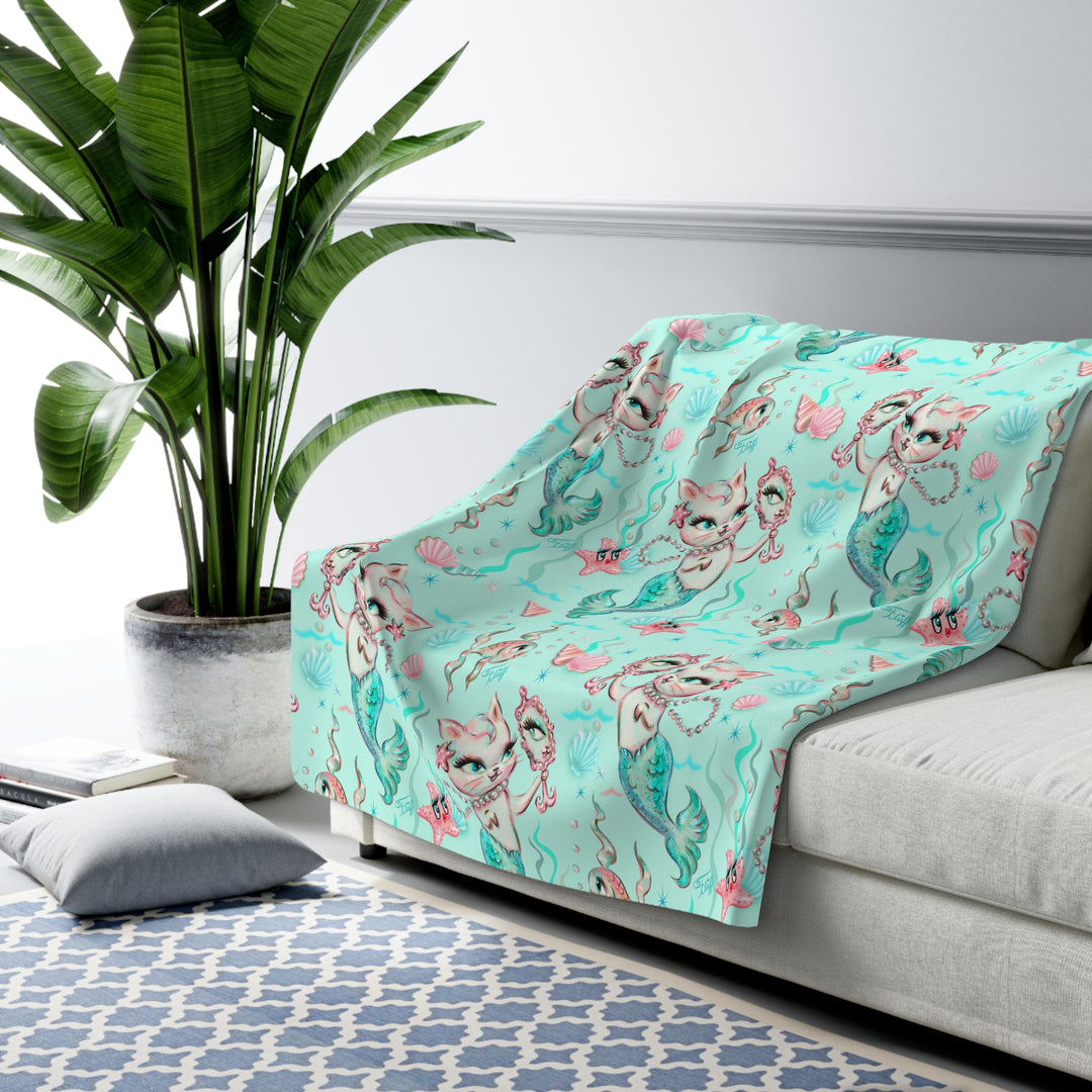 Merkittens with Pearls Aqua  • Sherpa Fleece Blanket