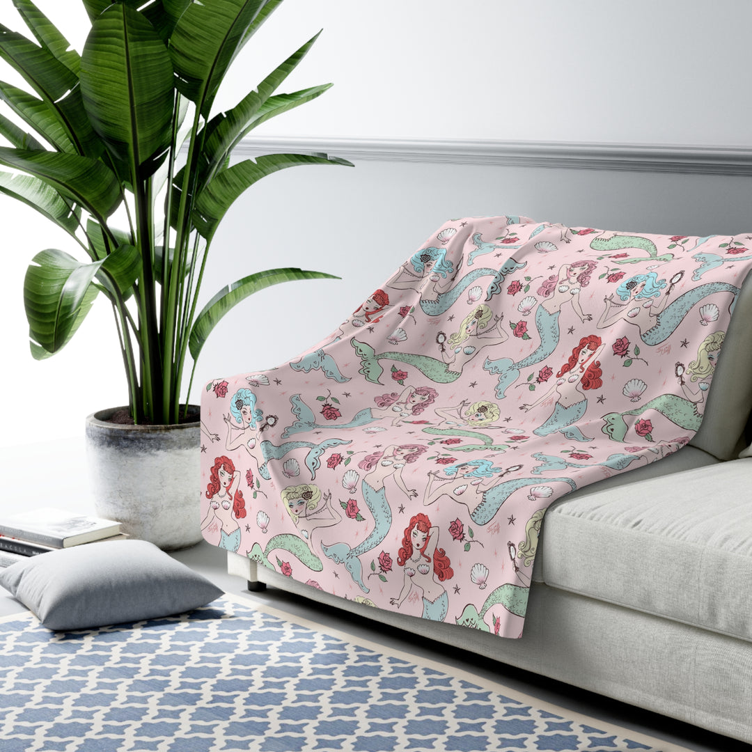 Mermaids and Roses on Pink • Fleece Blanket