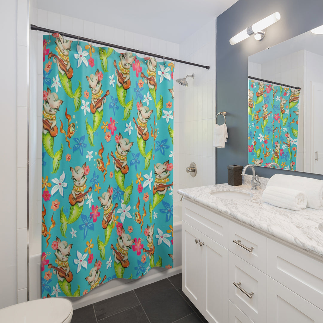 Merkitten with Ukelele • Shower Curtain