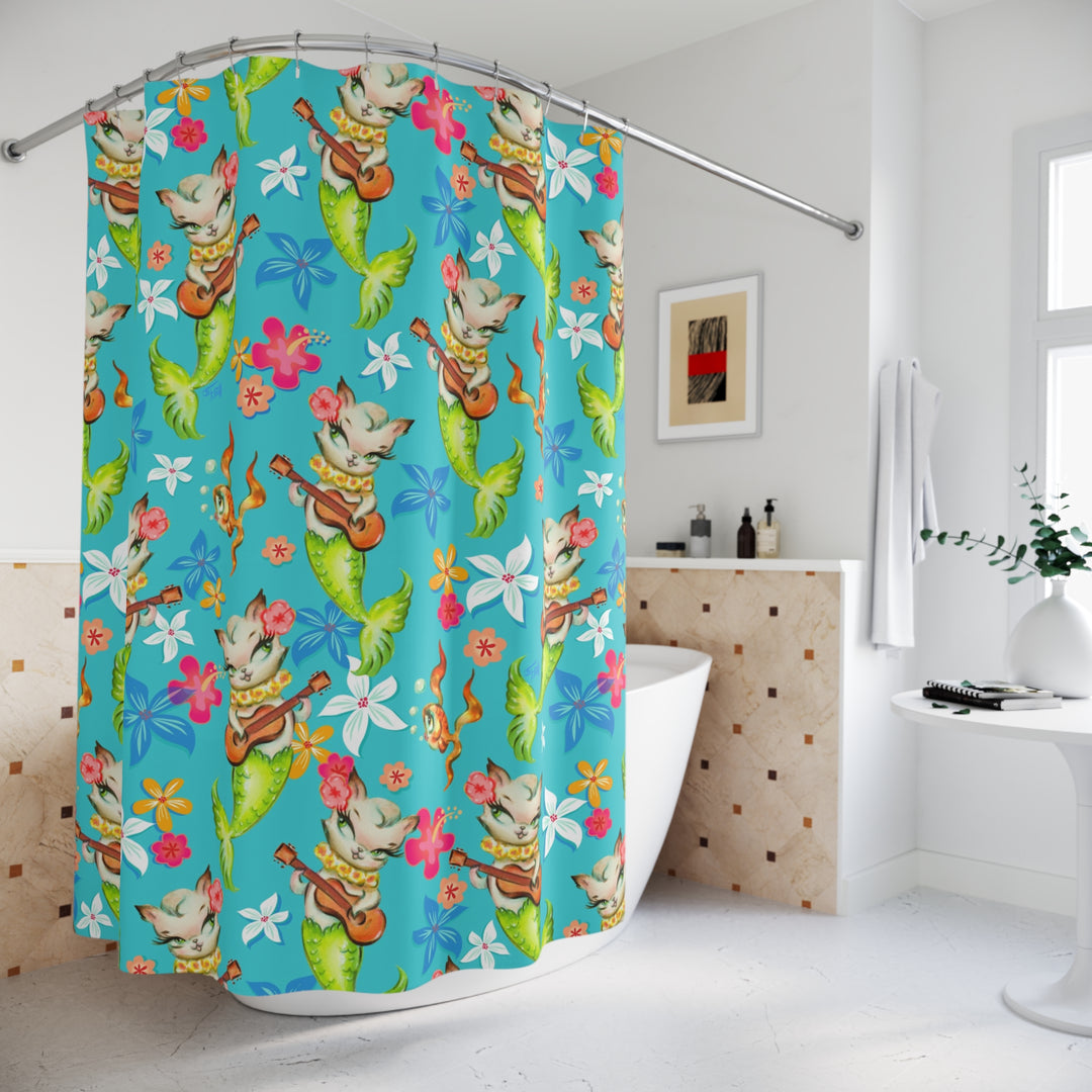 Merkitten with Ukelele • Shower Curtain