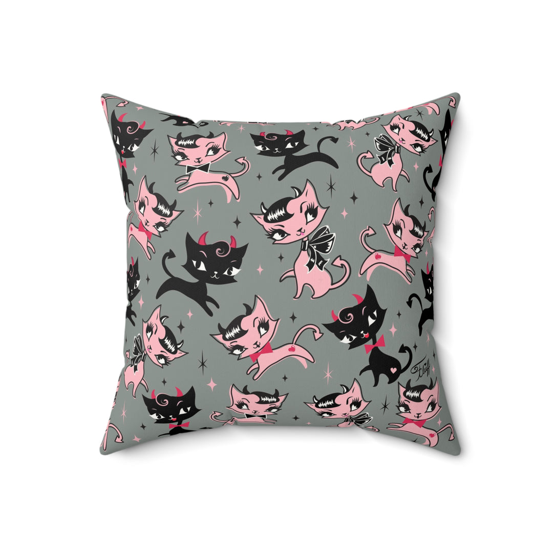 Devil Kitties Grey • Faux Suede Pillow