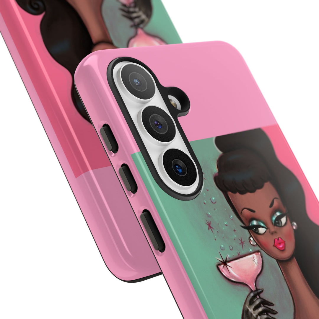 Brunette with Pink Champagne • Tough Phone Case